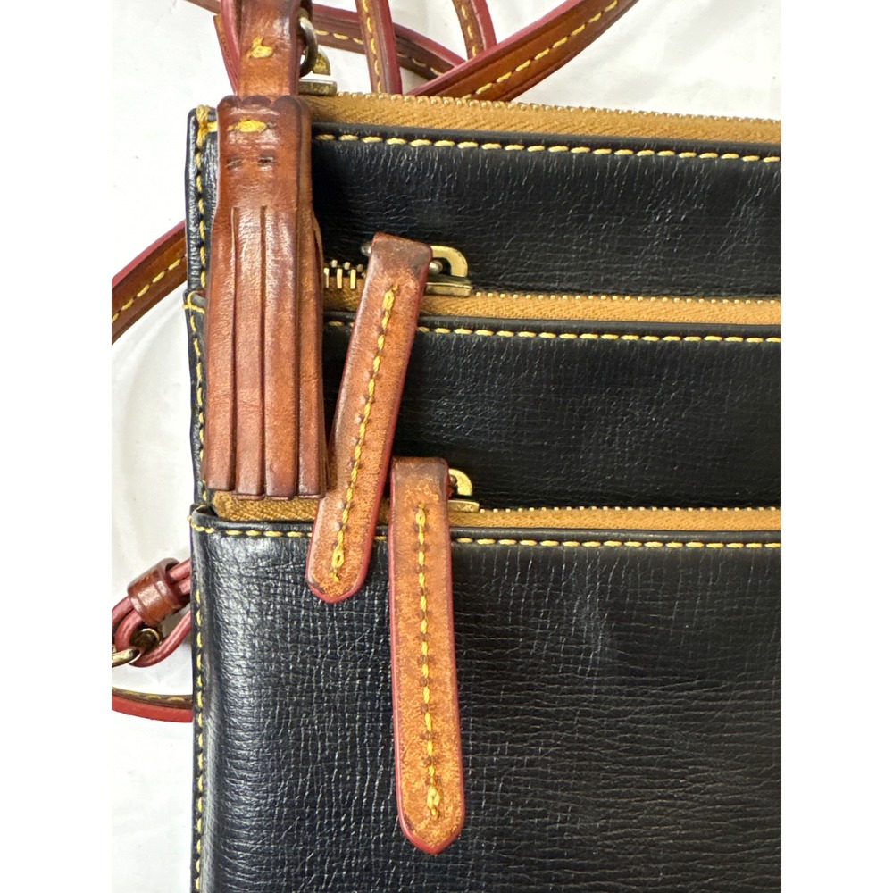 Dooney & Bourke Black Pebble Leather Triple Zip Crossbody Bag w/Tan Trim-see pic - Picture 10 of 10